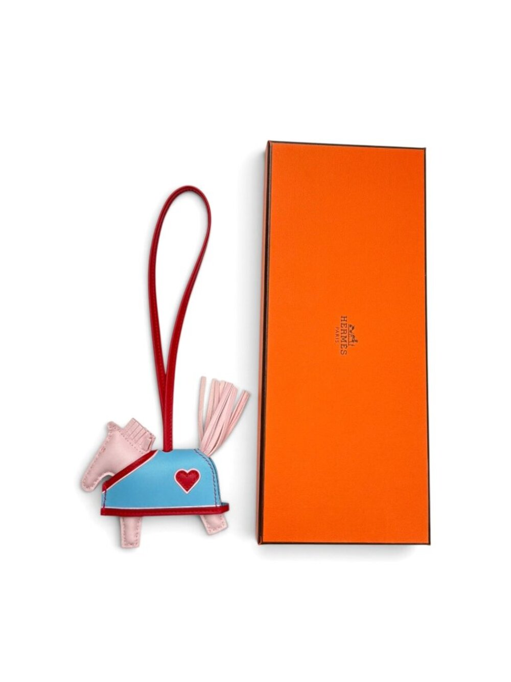 HERMES Rodeo Blue And Pink Leather Bag Charm With Heart